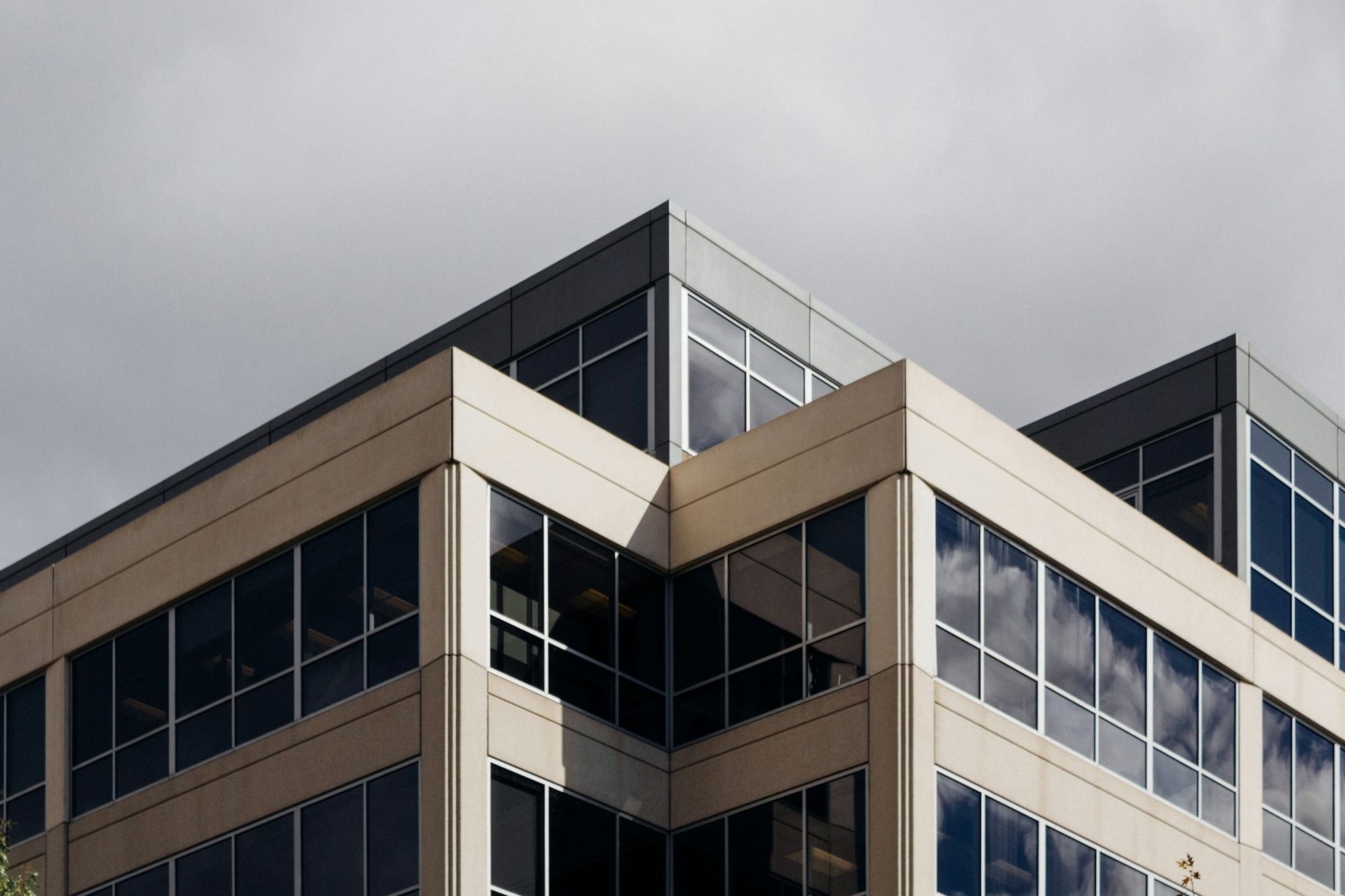 Corporate office building with a stone and glass facade